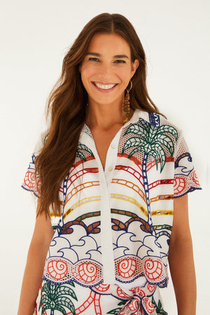 Off-White Tropical Graphic Richelieu Crop Shirt