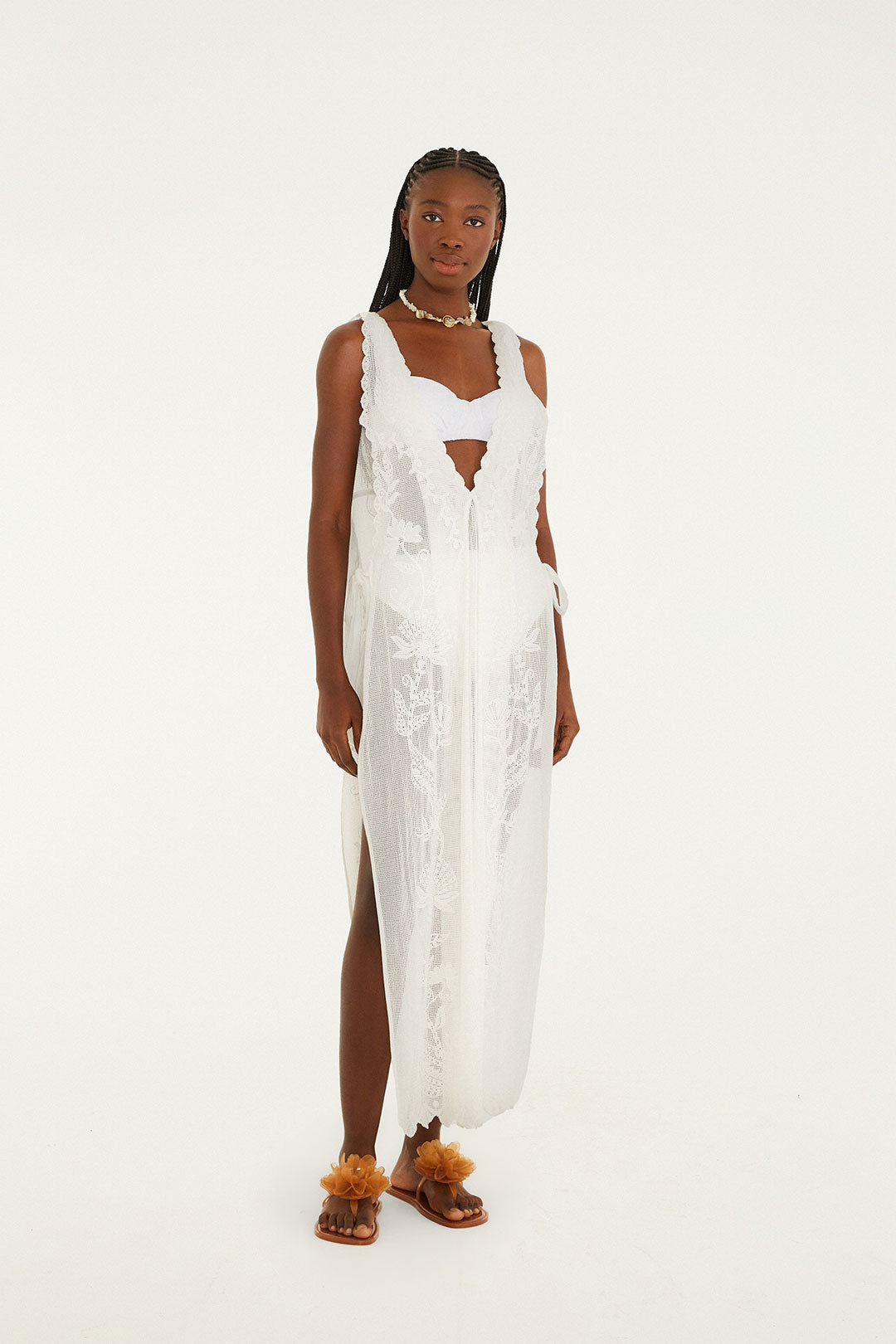 Sea Flowers White Embroidery Cover Up