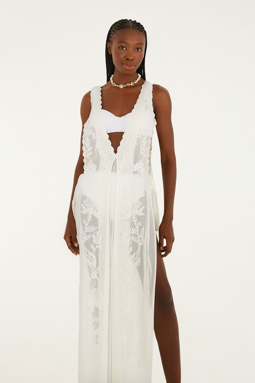 Sea Flowers White Embroidery Cover Up