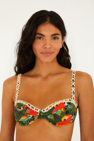 Green Bird Leaves Underwire Bikini Top