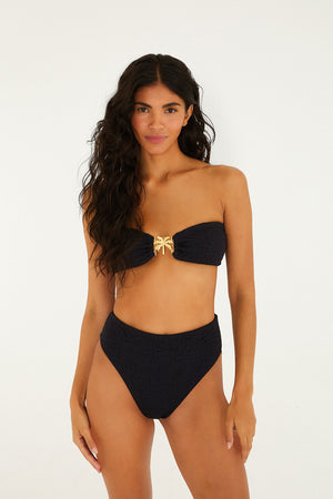 Black Palm Trees High Waist Bikini Bottom