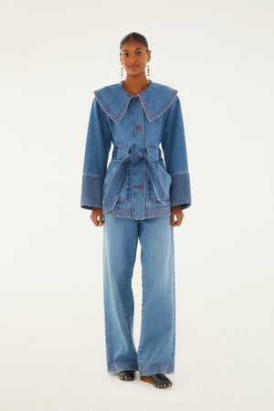 FARM Rio model wearing the Denim Wide-Leg Pants