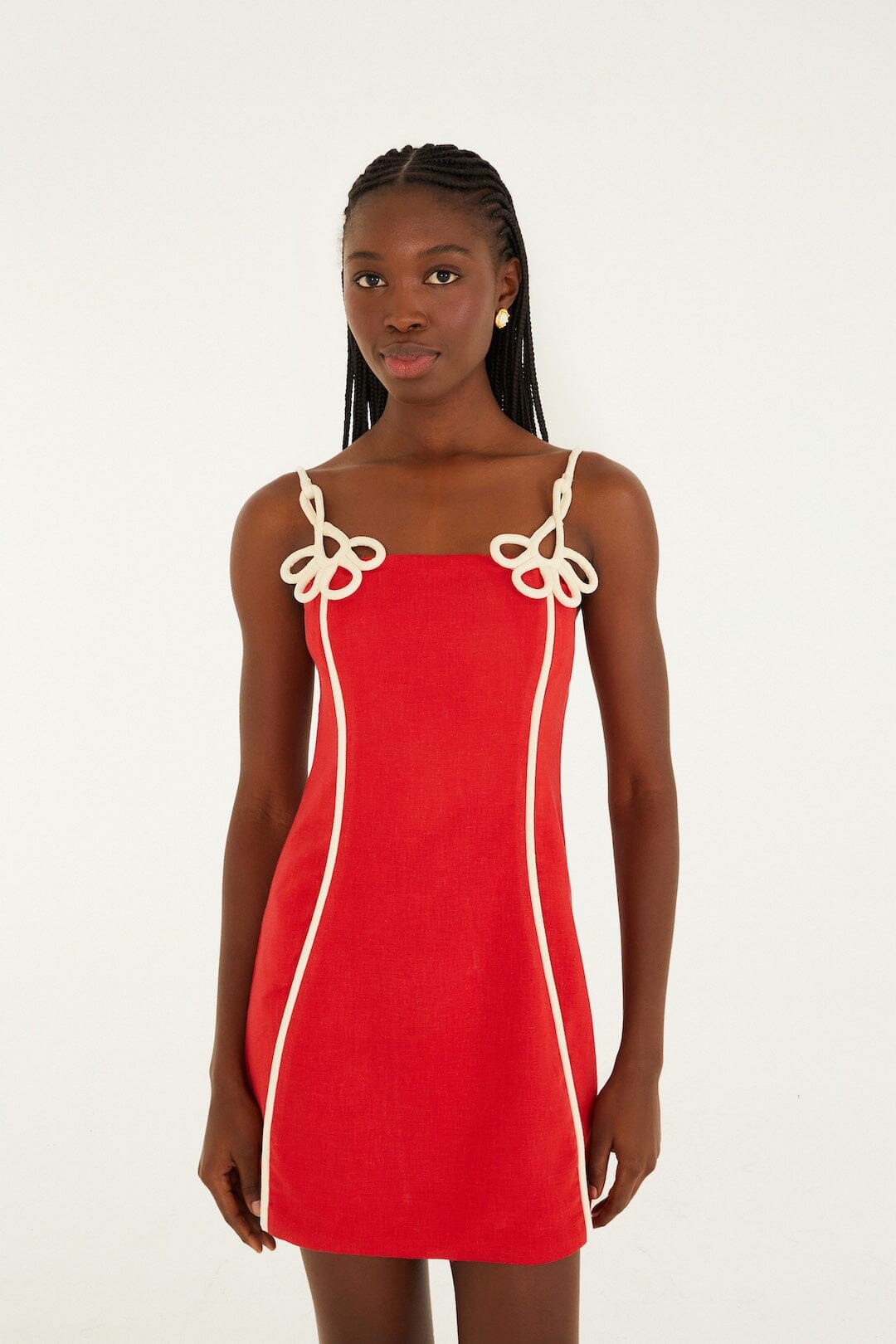 Red 3d Flower Euroflax™ Premium Linen Mini Dress