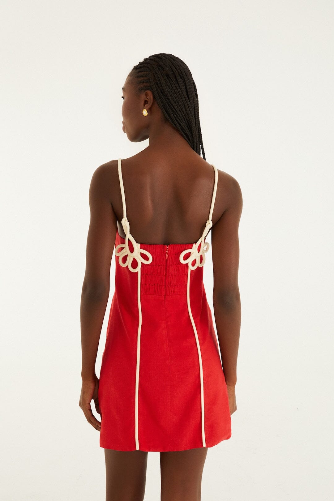 Red 3d Flower Euroflax™ Premium Linen Mini Dress