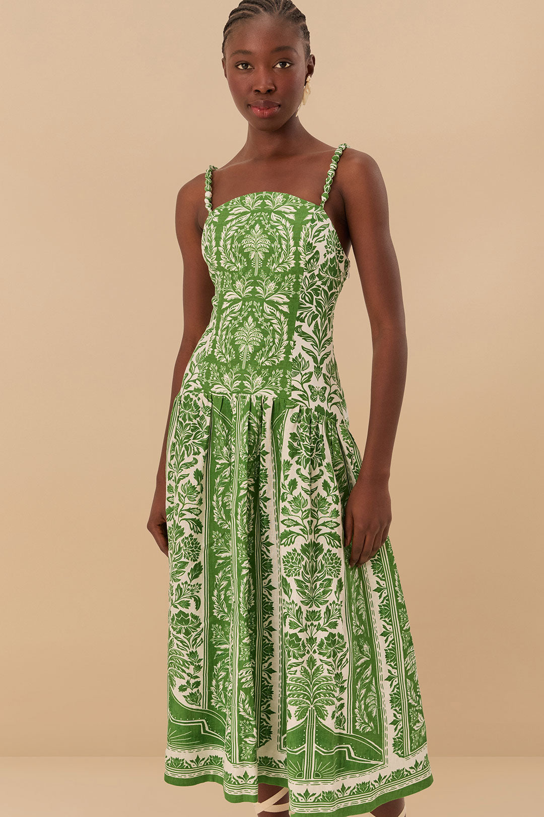 Delicate Tapestry Green Midi Dress
