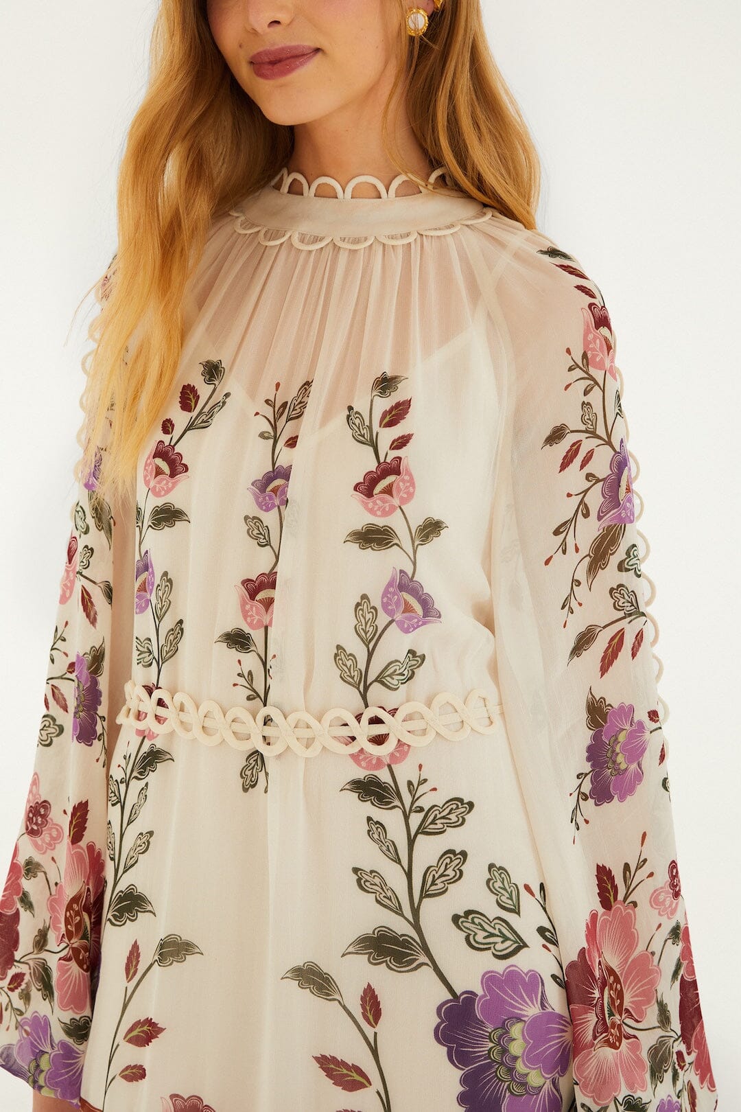 Cream Rococo Flowers Lace Maxi Dress