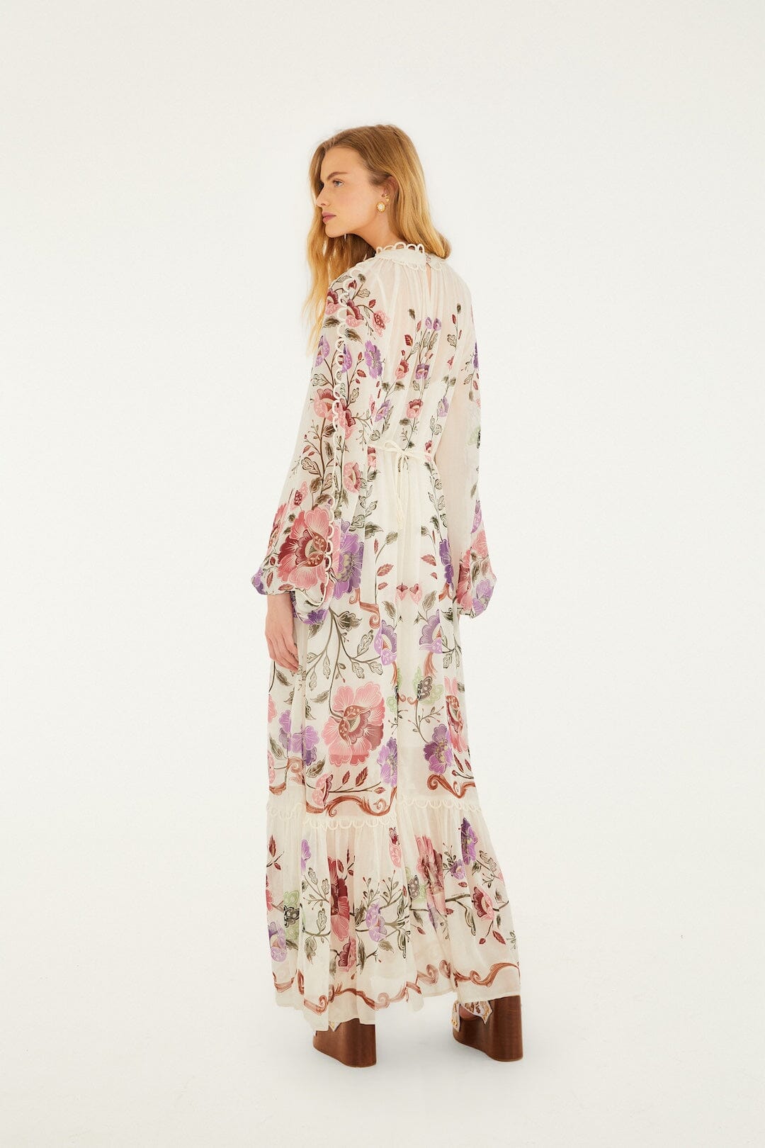 Cream Rococo Flowers Lace Maxi Dress