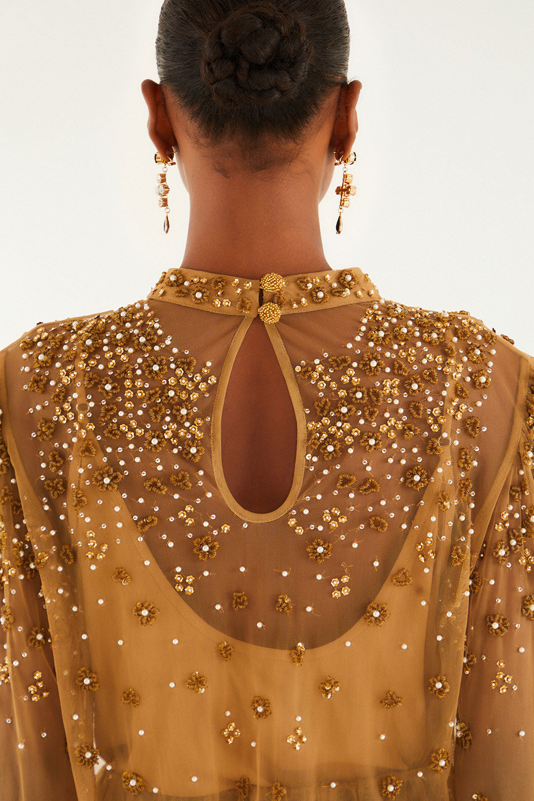 Embroidered Tulle Bubble Caramel Blouse