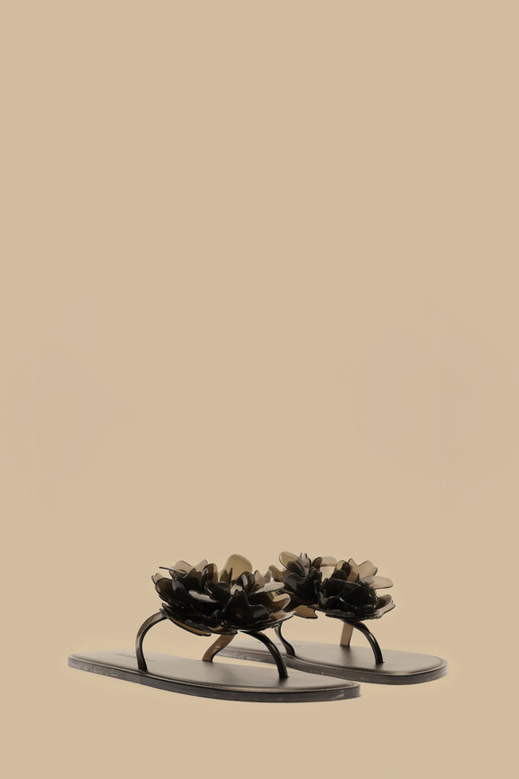 Black Flower Jelly Flat Sandal
