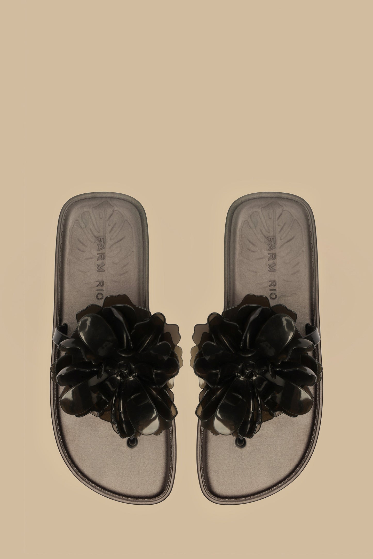 Black Flower Jelly Flat Sandal