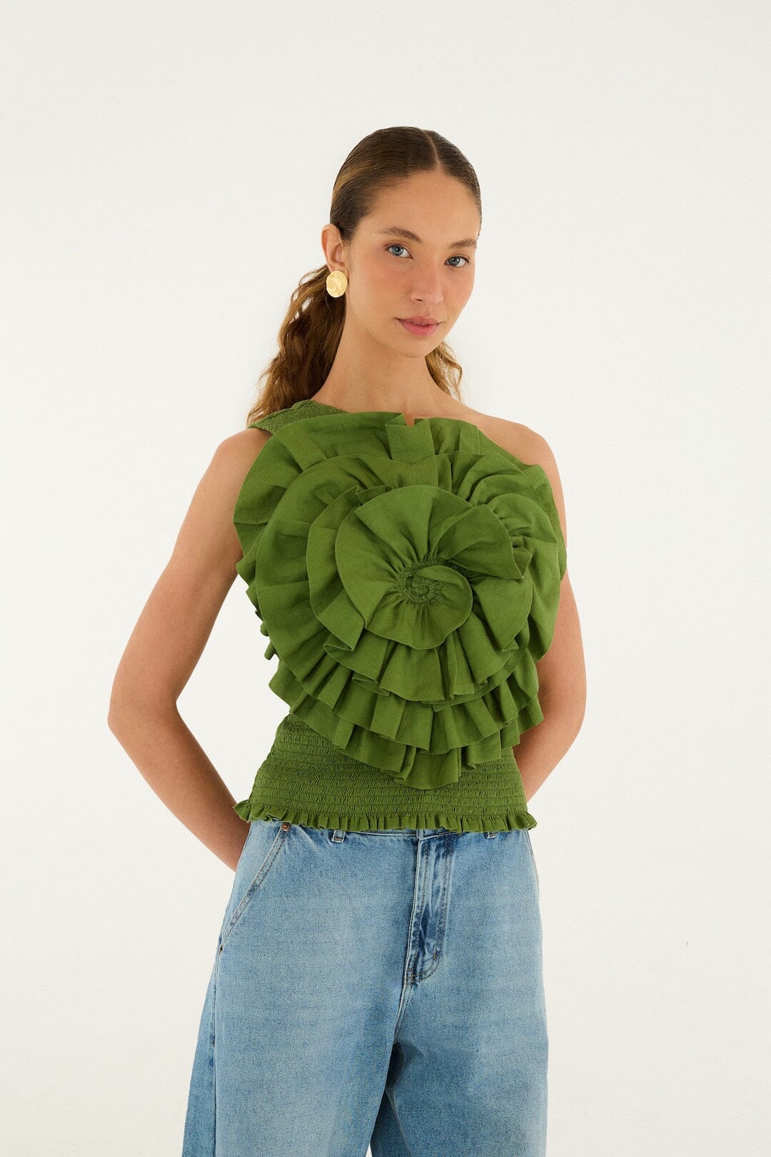 Green One Shoulder Lenzing™ Ecovero™ Euroflax™ Blouse