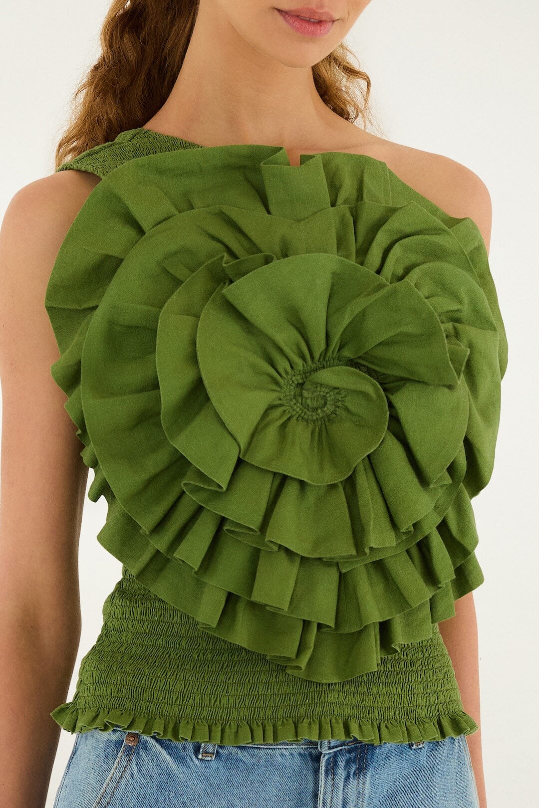 Green One Shoulder Lenzing™ Ecovero™ Euroflax™ Blouse