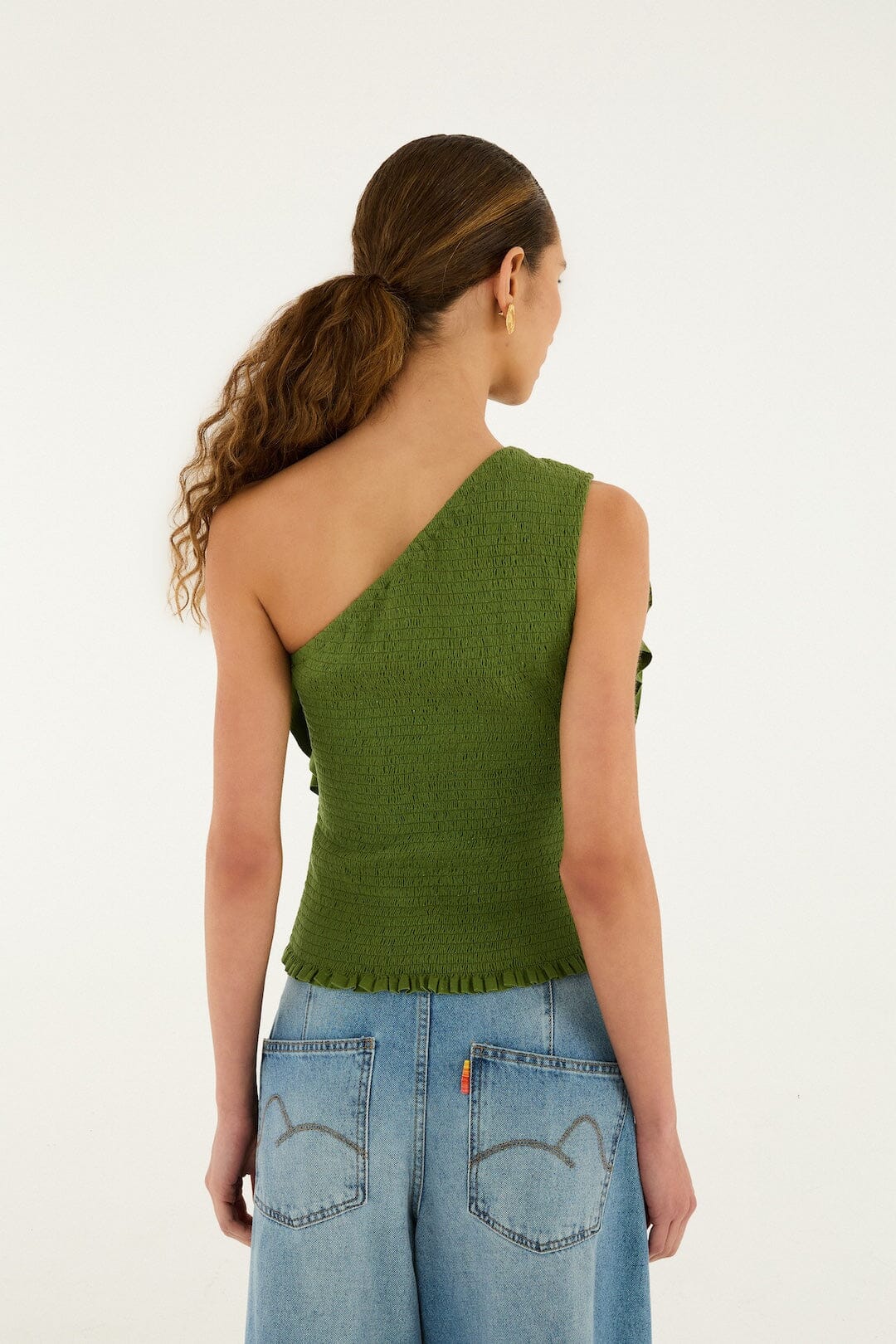 Green One Shoulder Lenzing™ Ecovero™ Euroflax™ Blouse