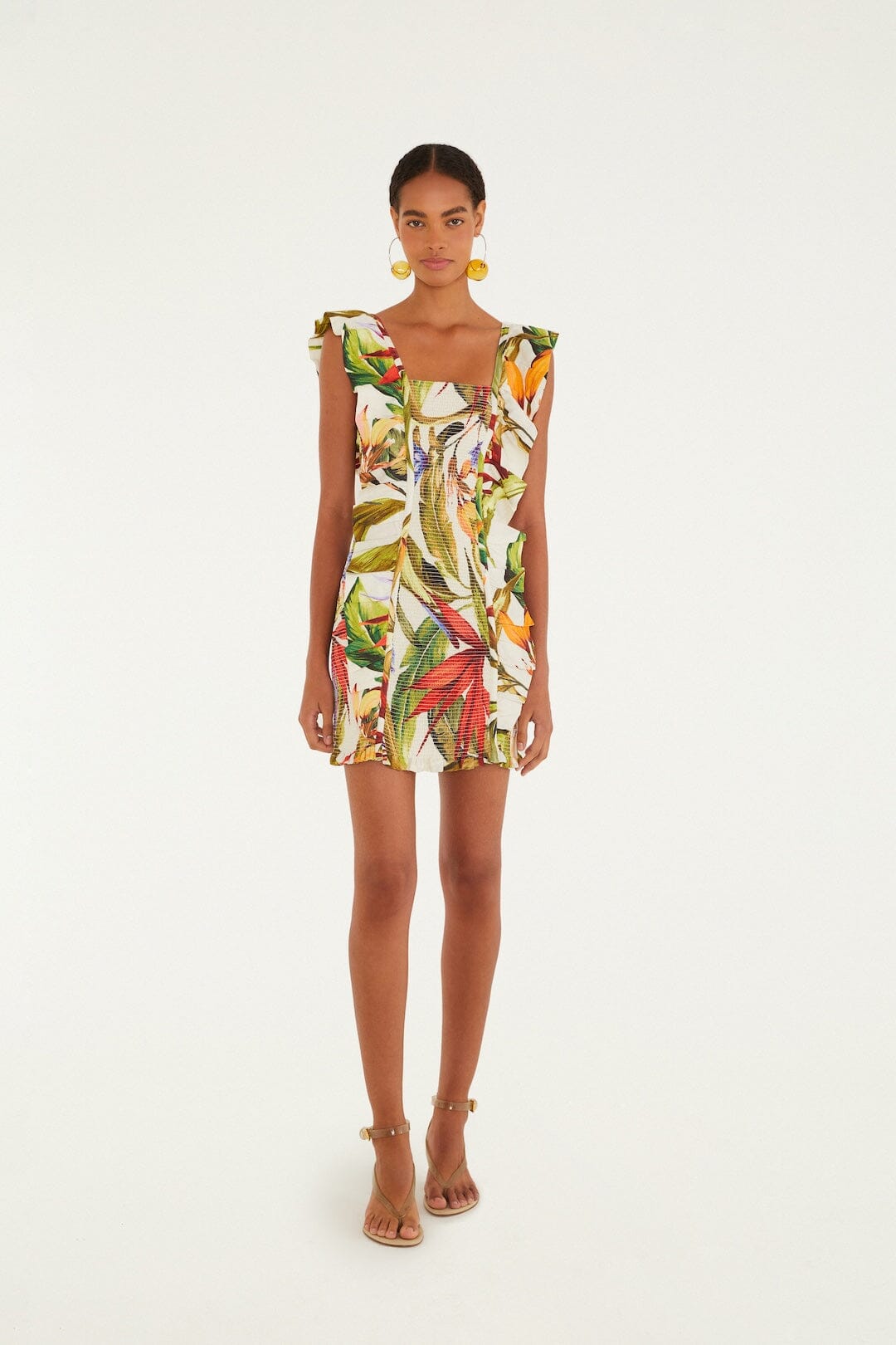 Sand Florart Lenzing™ Ecovero™ Euroflax™ Short Sleeve Mini Dress