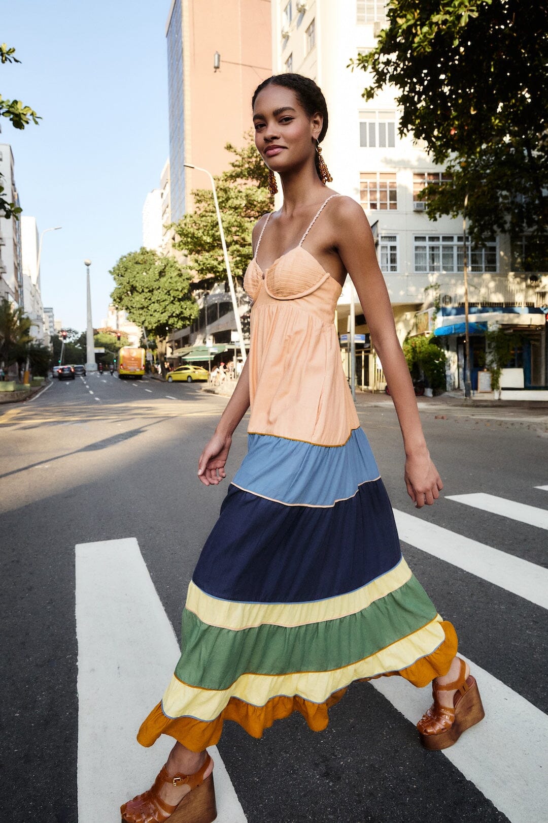 Multicolor Pleats Lenzing™ Ecovero™ Euroflax™ Maxi Dress