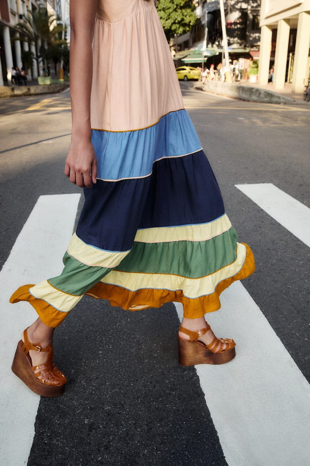 Multicolor Pleats Lenzing™ Ecovero™ Euroflax™ Maxi Dress