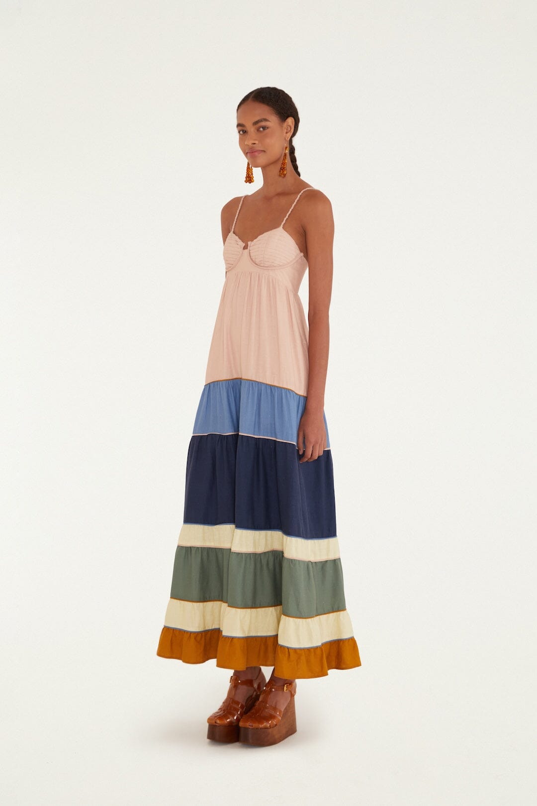 Multicolor Pleats Lenzing™ Ecovero™ Euroflax™ Maxi Dress