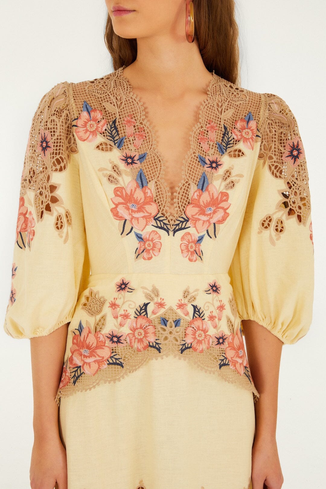 Butter Yellow Embroidered Lenzing™ Ecovero™ Euroflax™ Midi Dress