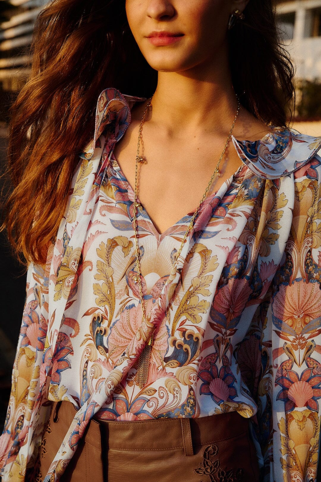 Sea Garden Off-White Long Sleeve Blouse