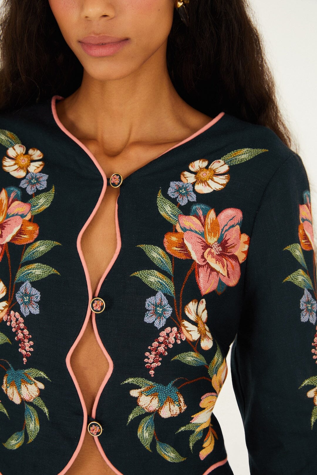 Dark Blue Maira Floral Euroflax™ Premium Linen Top
