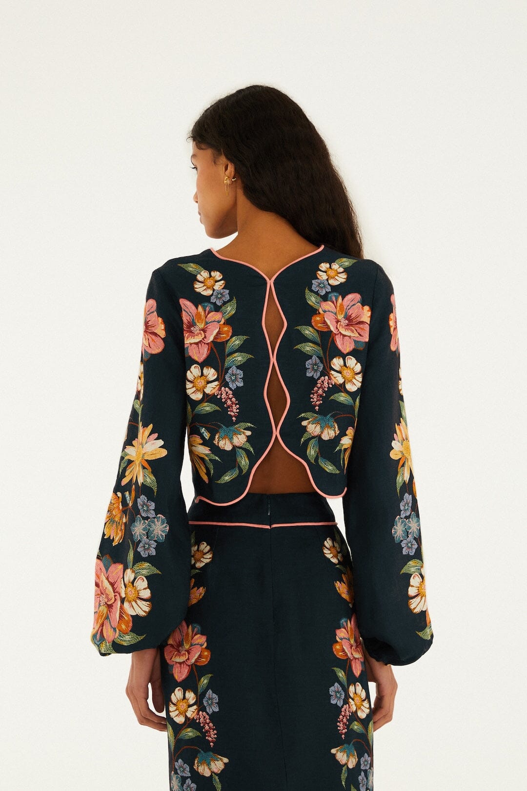 Dark Blue Maira Floral Euroflax™ Premium Linen Top