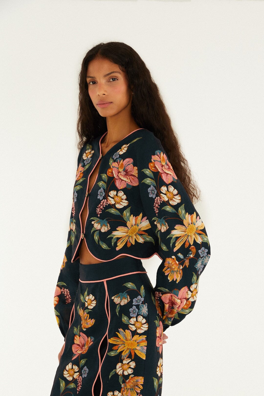 Dark Blue Maira Floral Euroflax™ Premium Linen Top