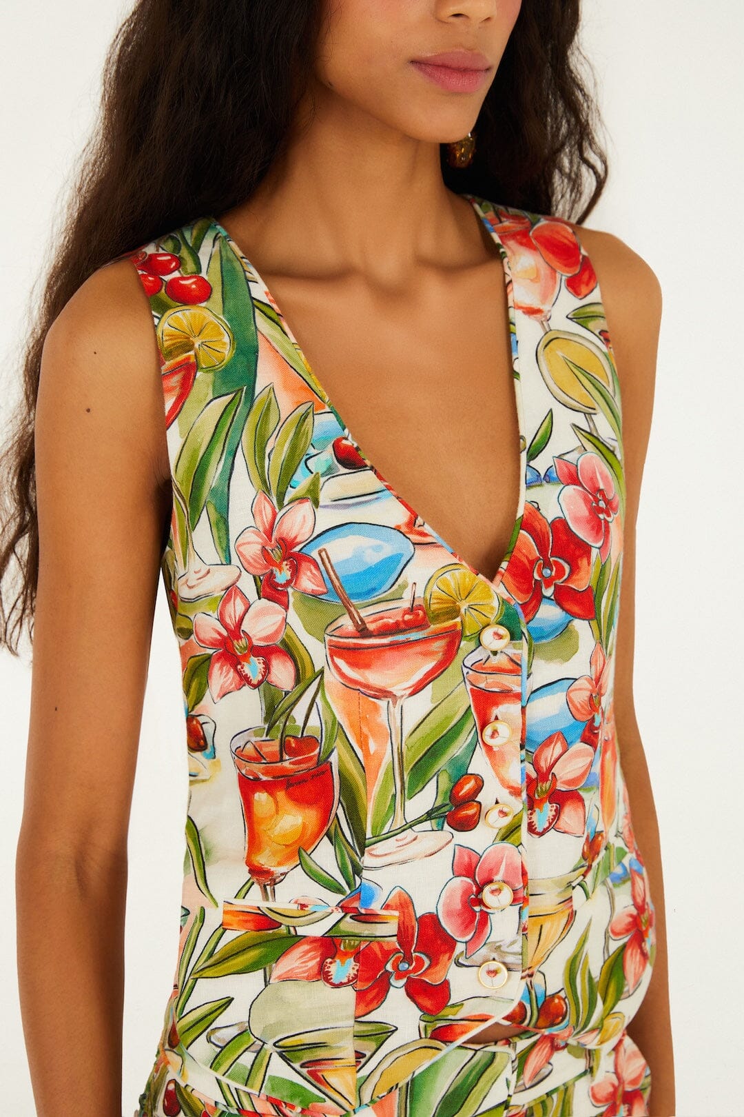 Off-White Sand Cocktail Sleeveless Euroflax Premium Linen Vest
