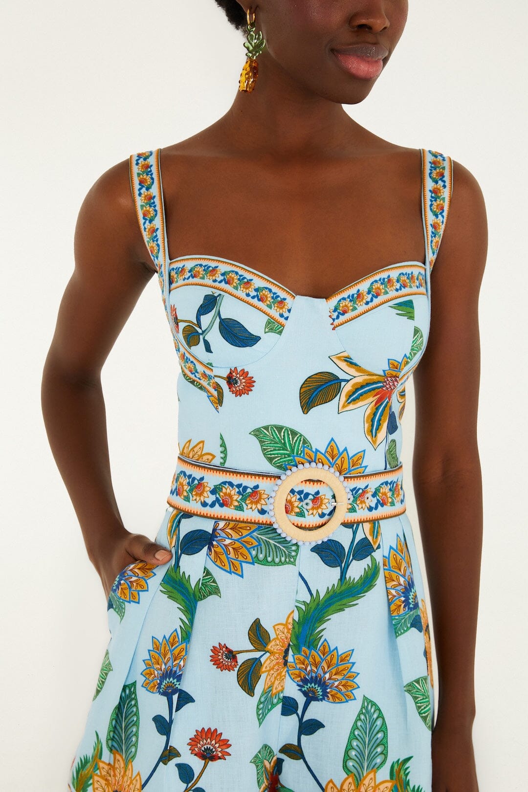 Light Blue Floral Delhi Euroflax™ Premium Linen Romper
