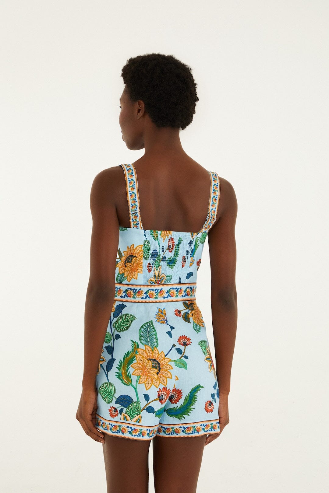 Light Blue Floral Delhi Euroflax™ Premium Linen Romper