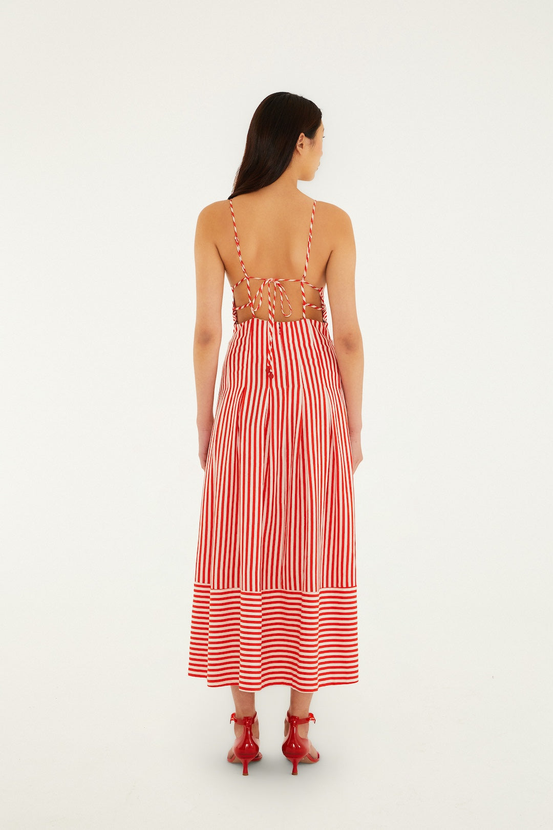 Off-White Checkered Stripes Sleeveless Lenzing Ecovero Euroflax Maxi Dress