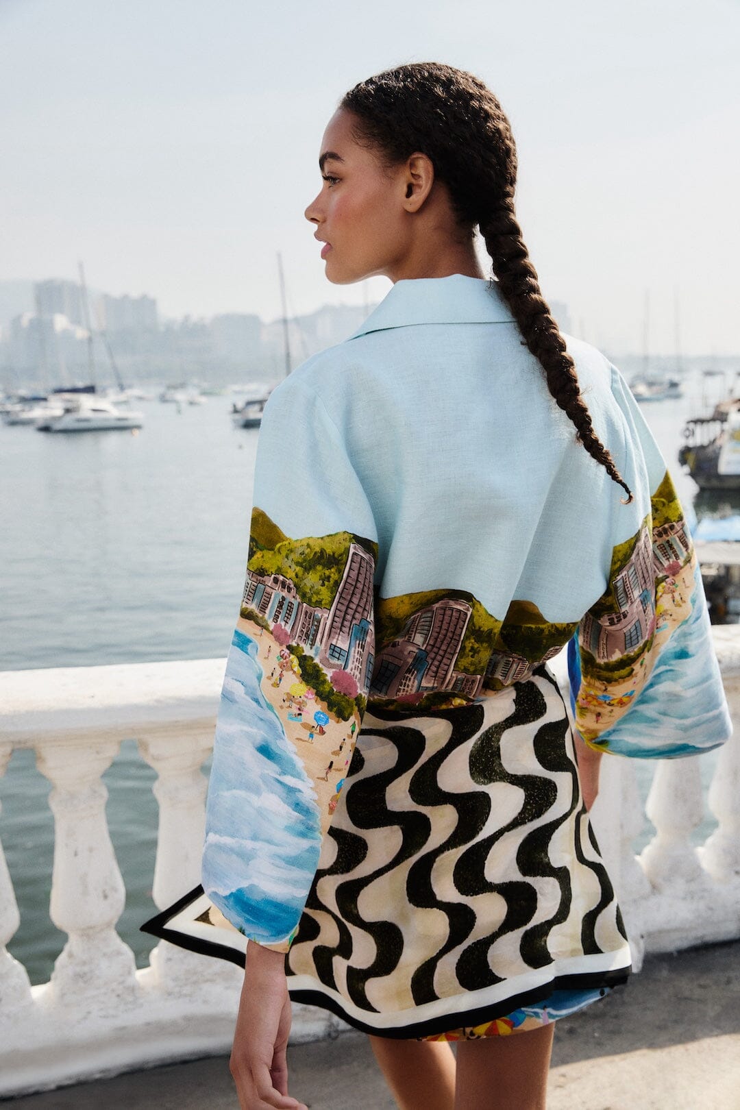 Multicolor Copacabana Beach Euroflax™ Premium Linen Long Sleeve Kimono