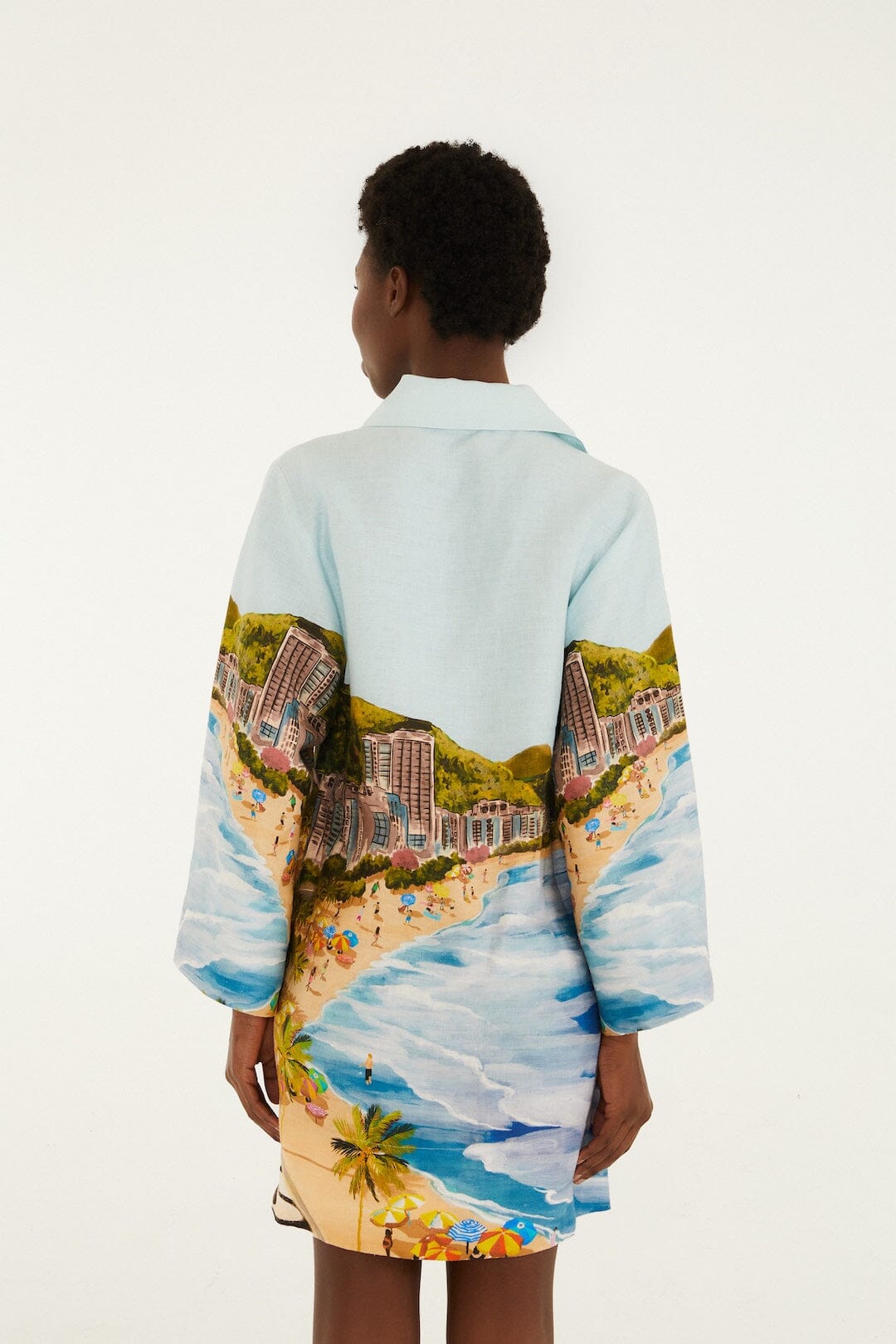 Multicolor Copacabana Beach Euroflax™ Premium Linen Long Sleeve Kimono