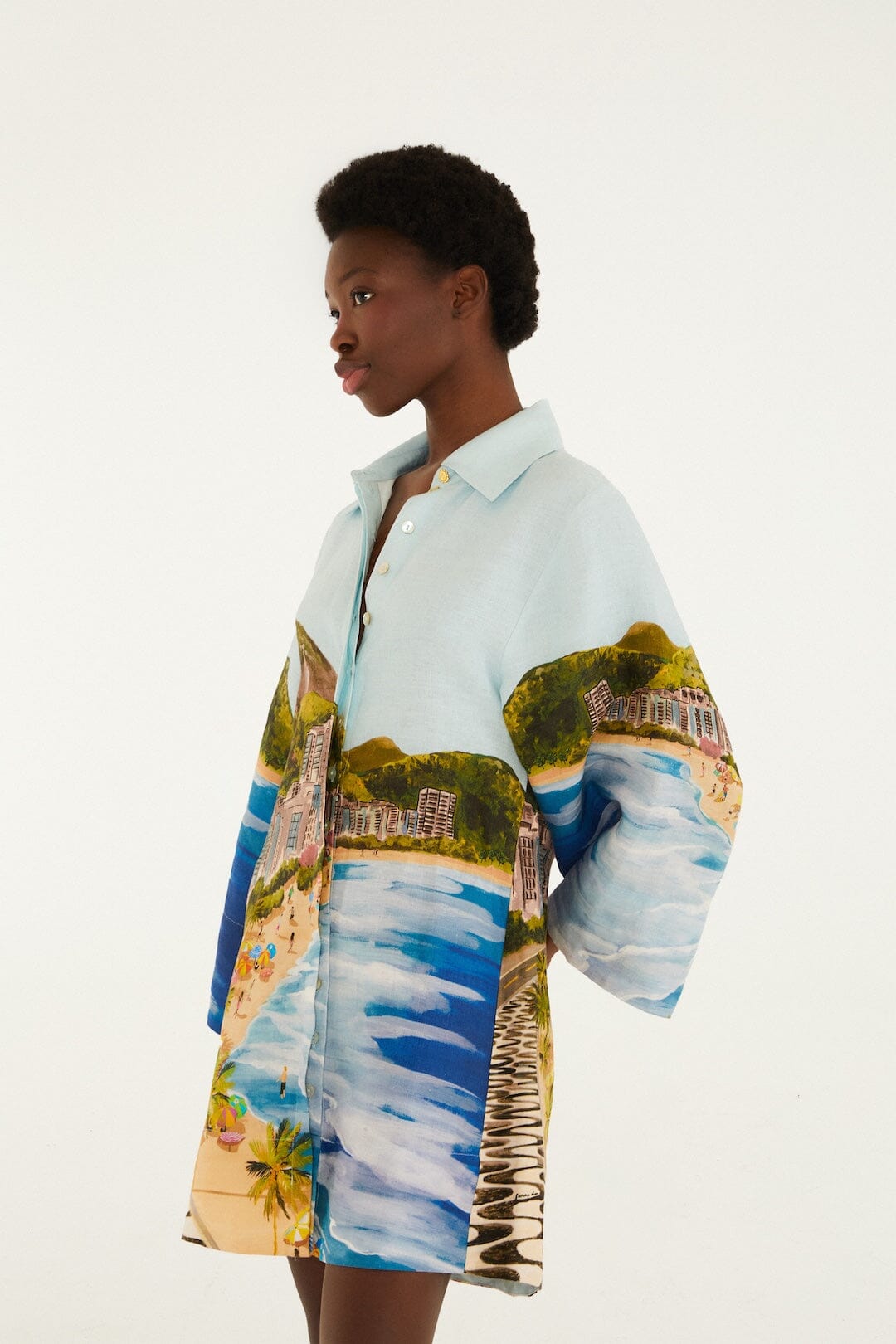 Multicolor Copacabana Beach Euroflax™ Premium Linen Long Sleeve Kimono