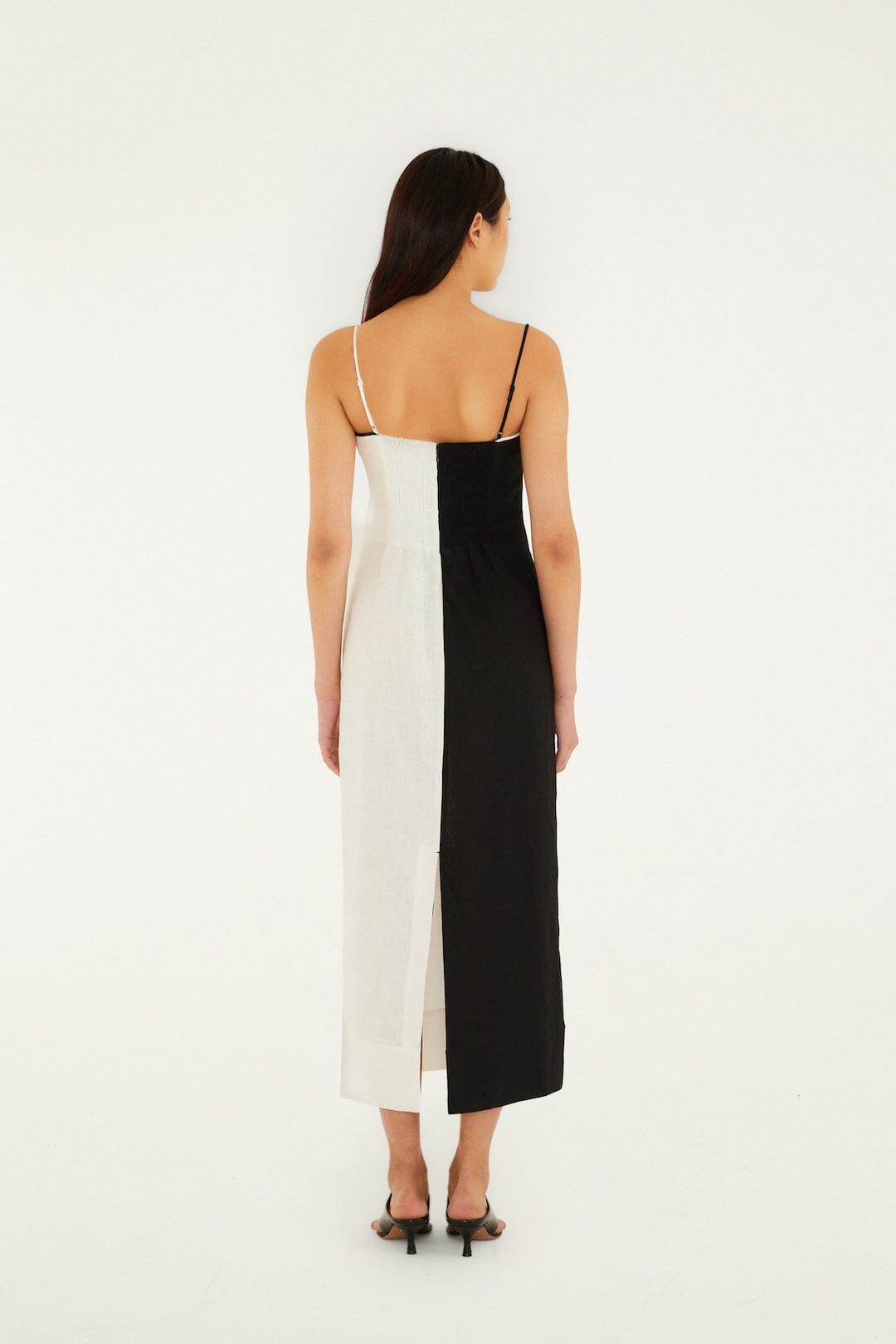 Black And White Embroidered Toucan Euroflax™ Premium Linen Sleeveless Maxi Dress