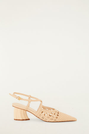 FARM Rio model wearing the Cream Woven Wedge Heeled Sandal