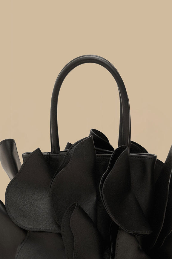Black Leather Flower Bag