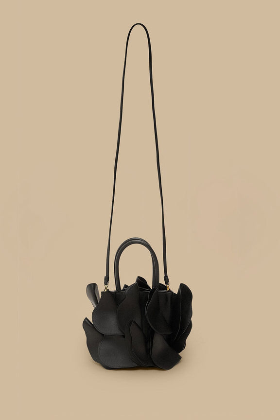 Black Leather Flower Bag