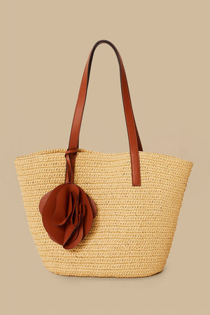 FARM Rio model wearing the Caramel Raffia Basket Bag