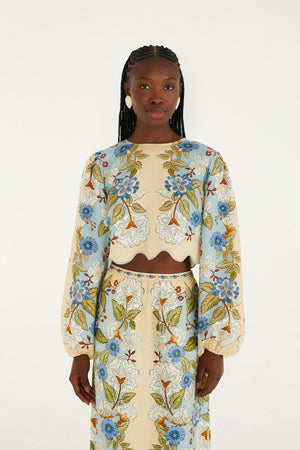 Garden Scarf Blue Long Sleeve Blouse