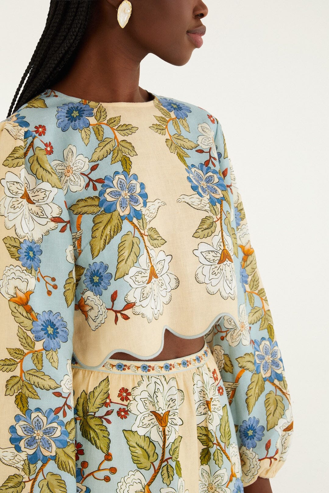 Garden Scarf Blue Long Sleeve Blouse