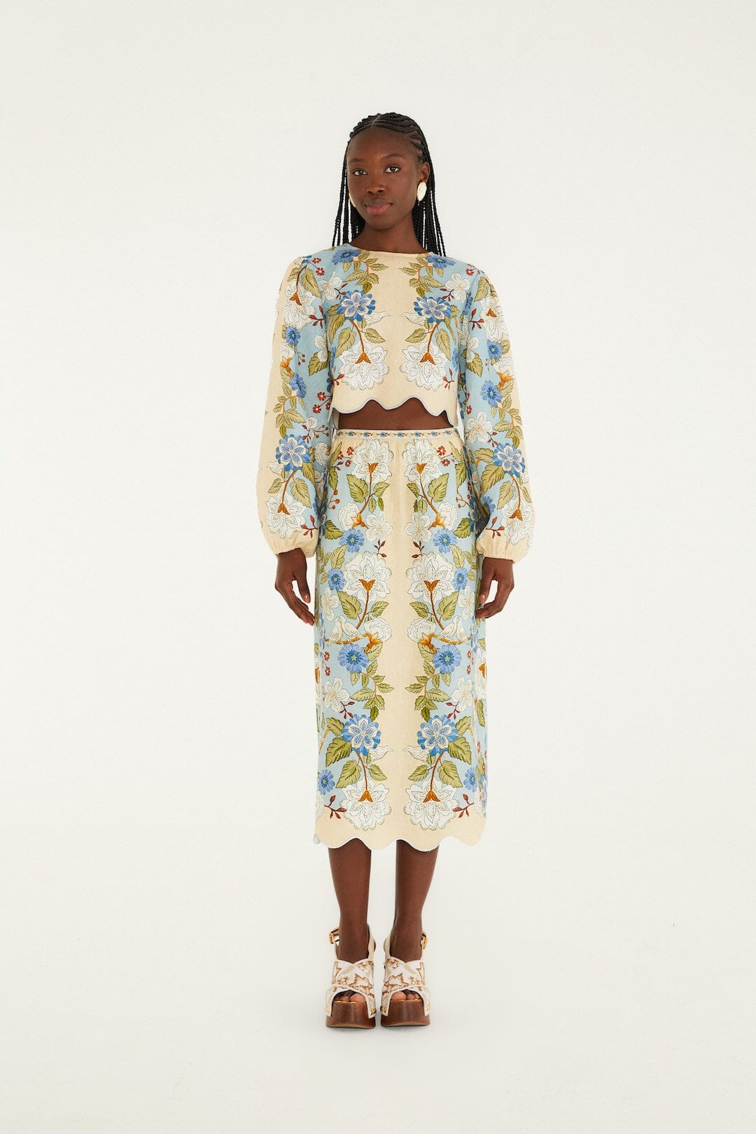 Garden Scarf Blue Long Sleeve Blouse