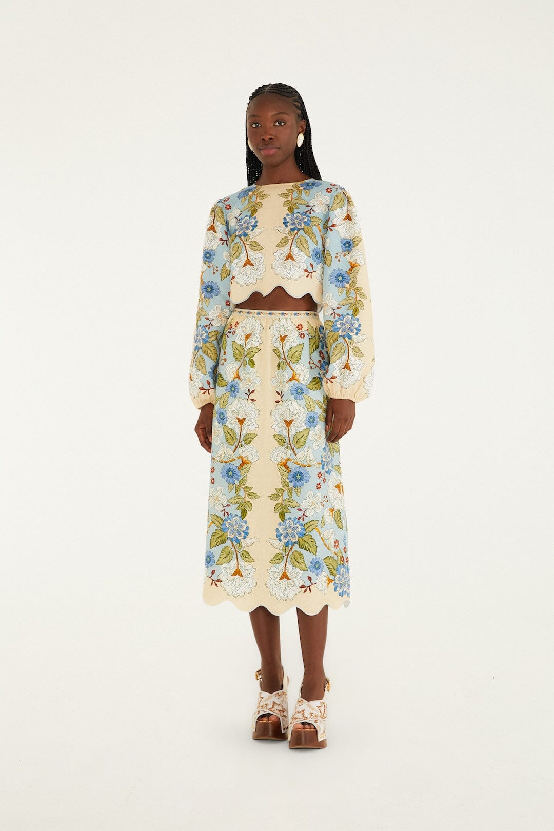 Garden Scarf Blue Midi Skirt