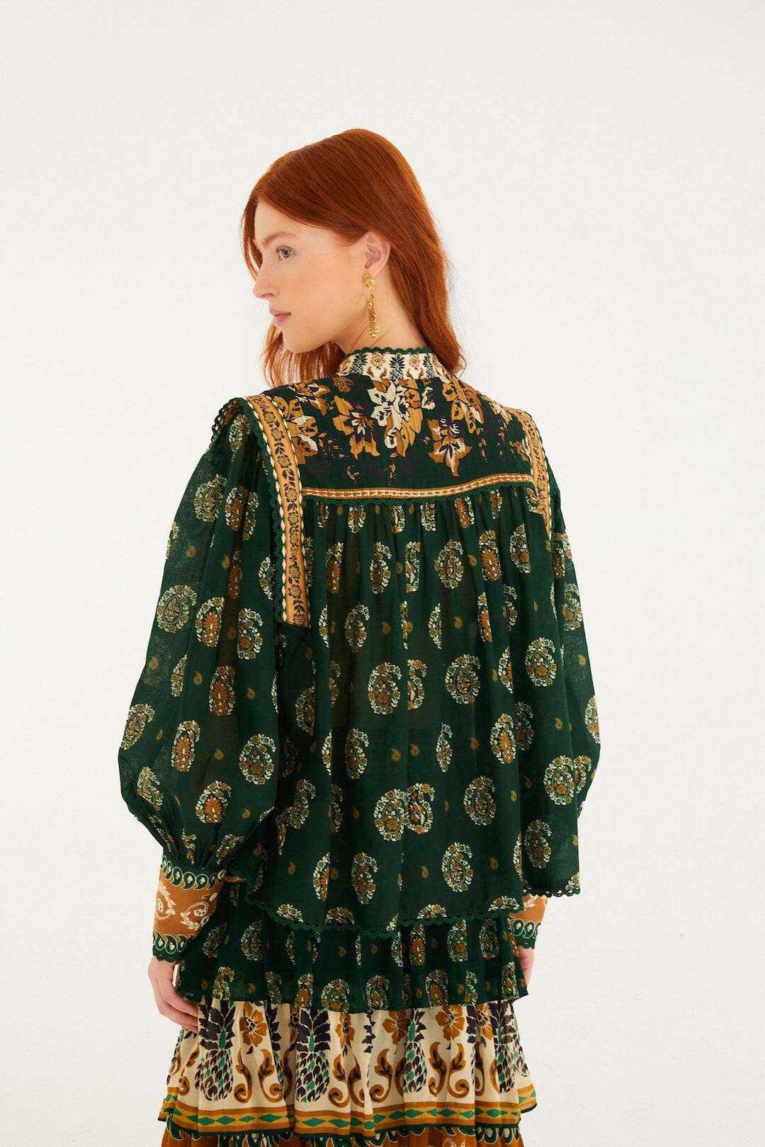 Green Tayla Lace Buttoned Puff Sleeve Blouse