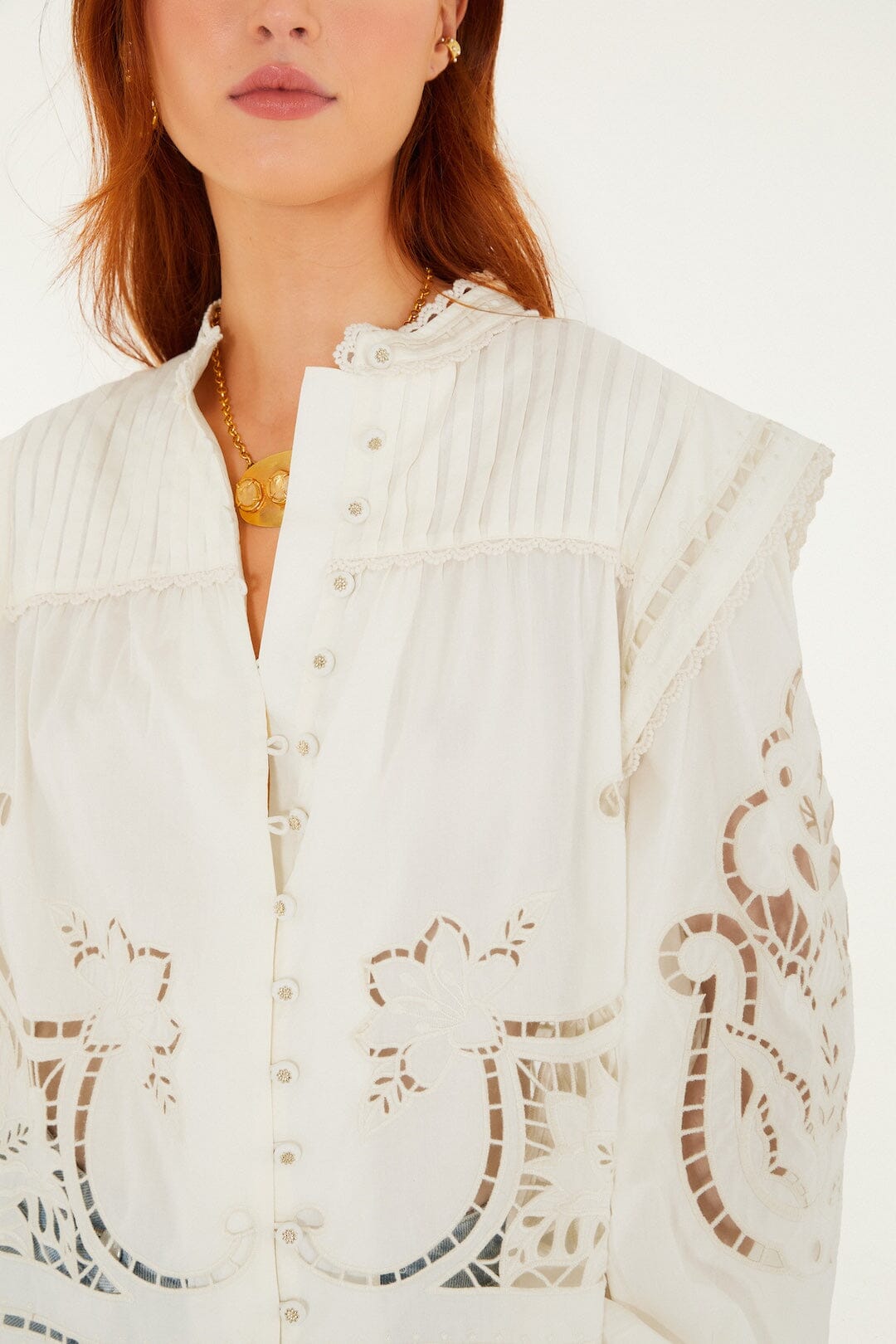 Off-White Richelieu Puff Sleeve Organic Cotton Blouse