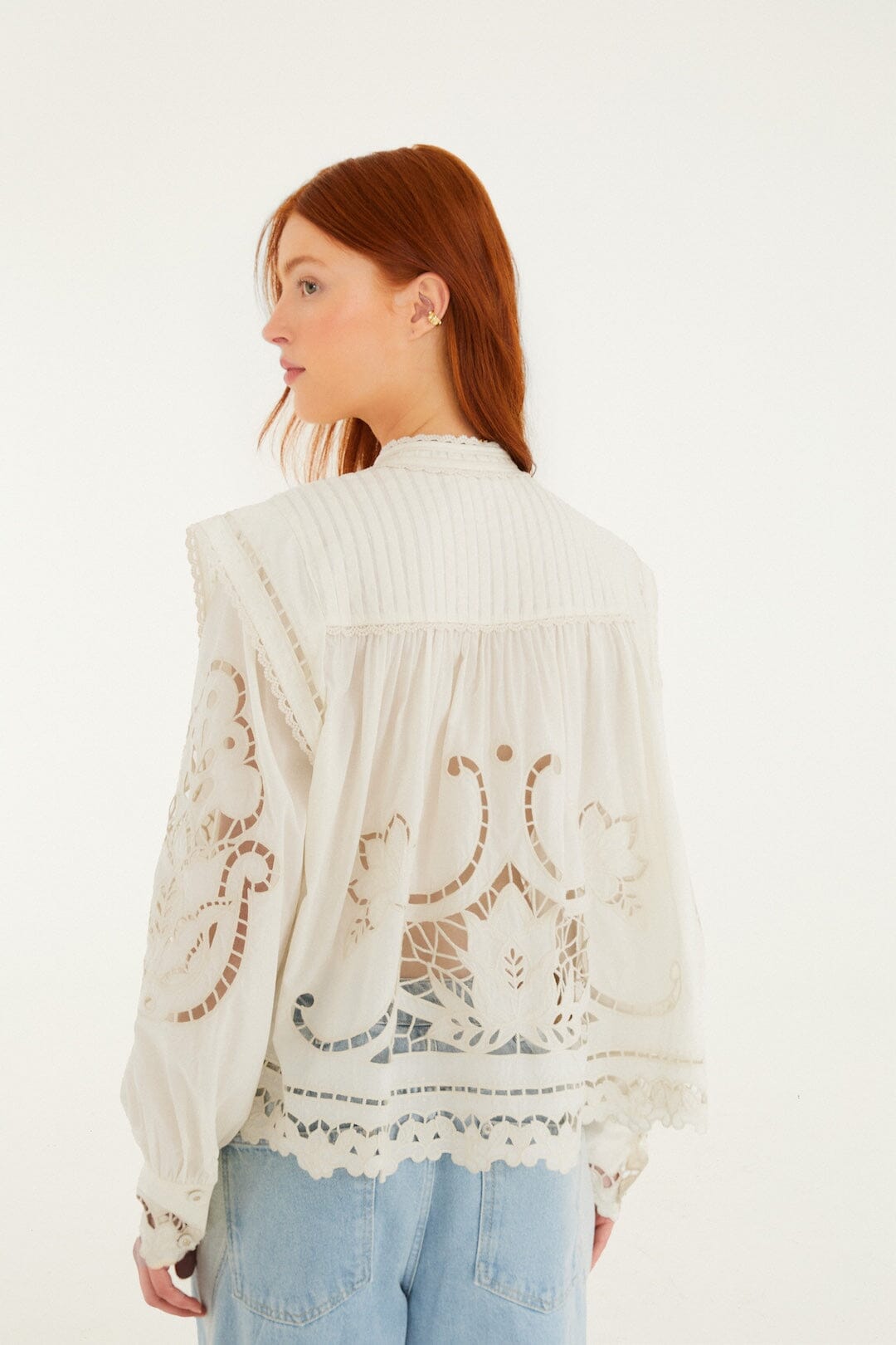 Off-White Richelieu Puff Sleeve Organic Cotton Blouse