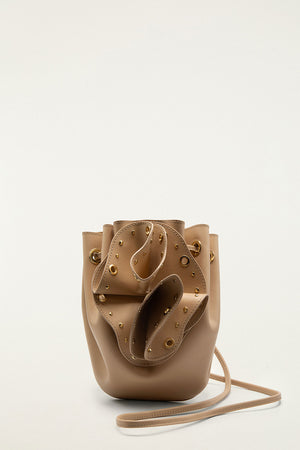 Cream Leather Studded Crossbody Flower Bag