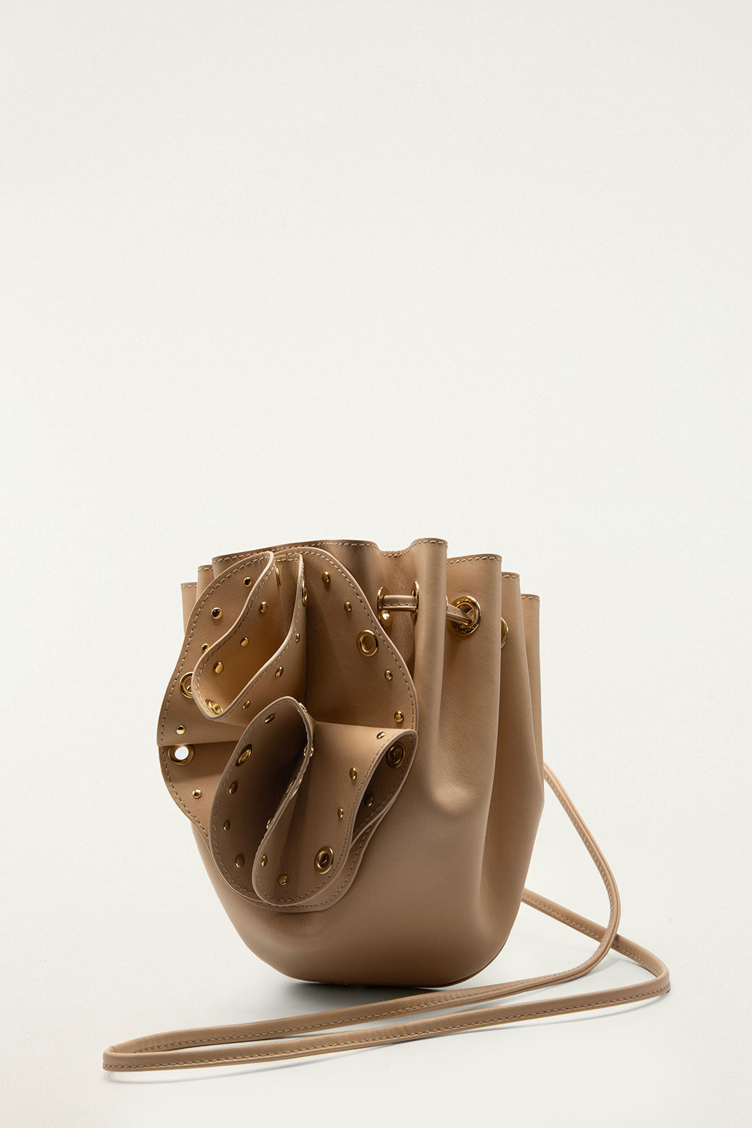 Cream Leather Studded Crossbody Flower Bag
