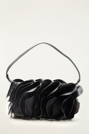 Black Leather Shoulder Flower Bag