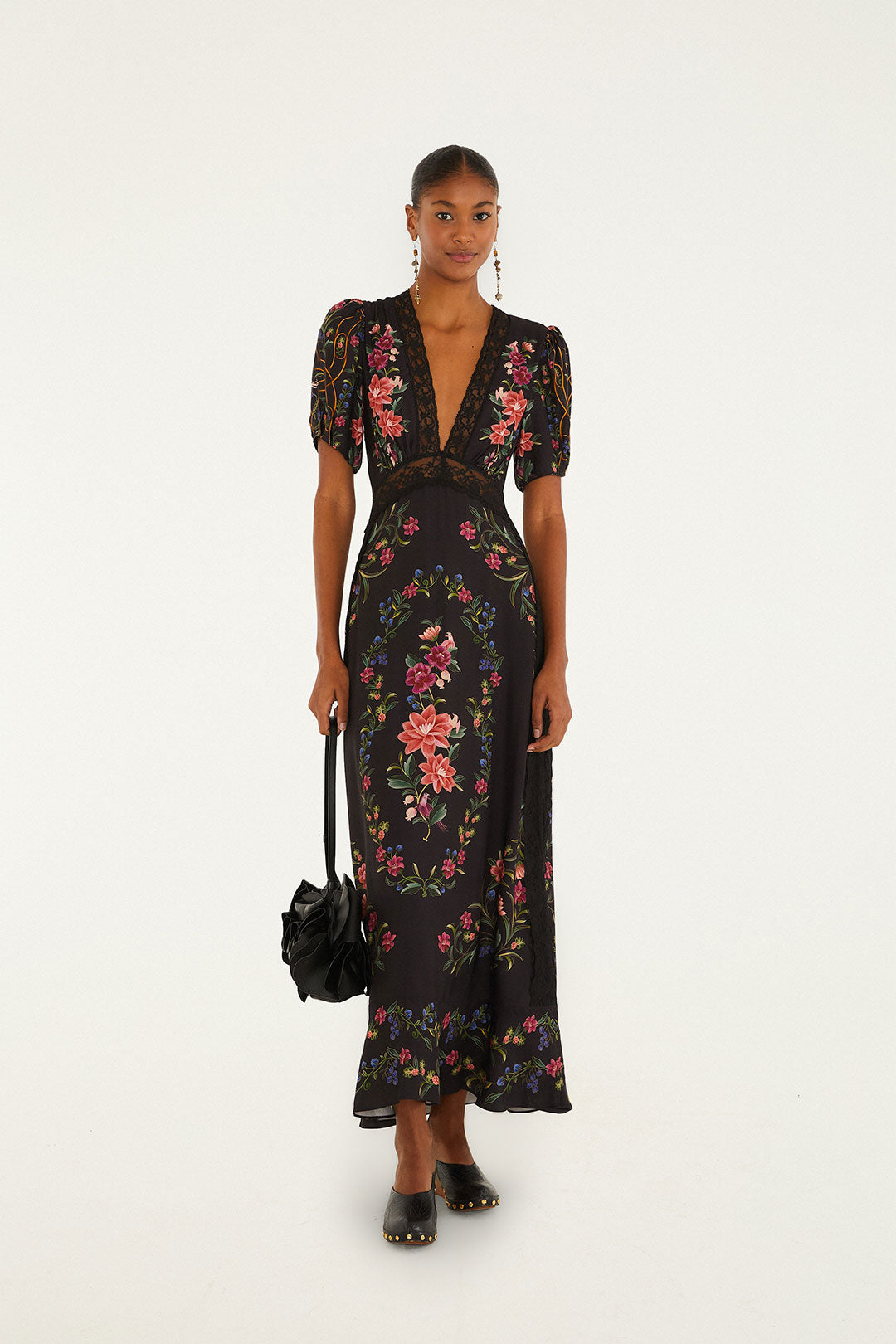 Black Leather Shoulder Flower Bag