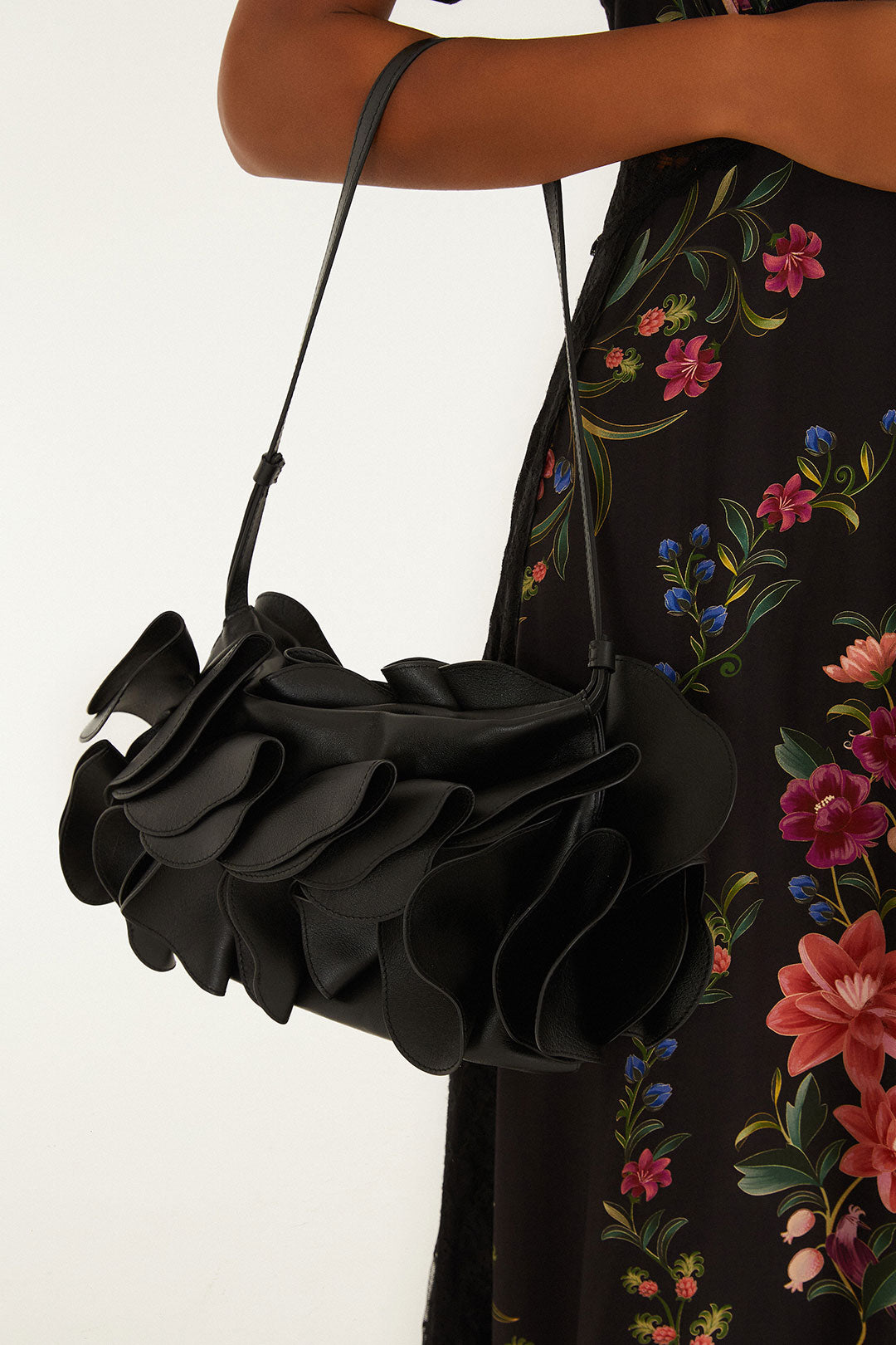 Black Leather Shoulder Flower Bag
